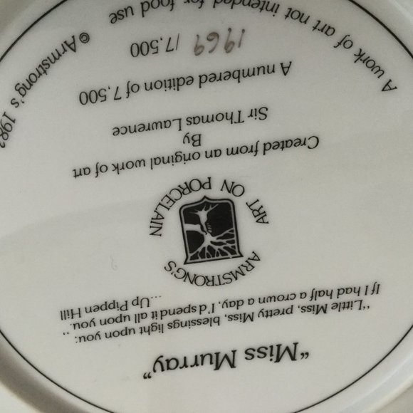 Miss Murray ltd 7500 Sir Thomas Lawrence 1983 Amstrong's art on porcelain plate - Picture 5 of 5